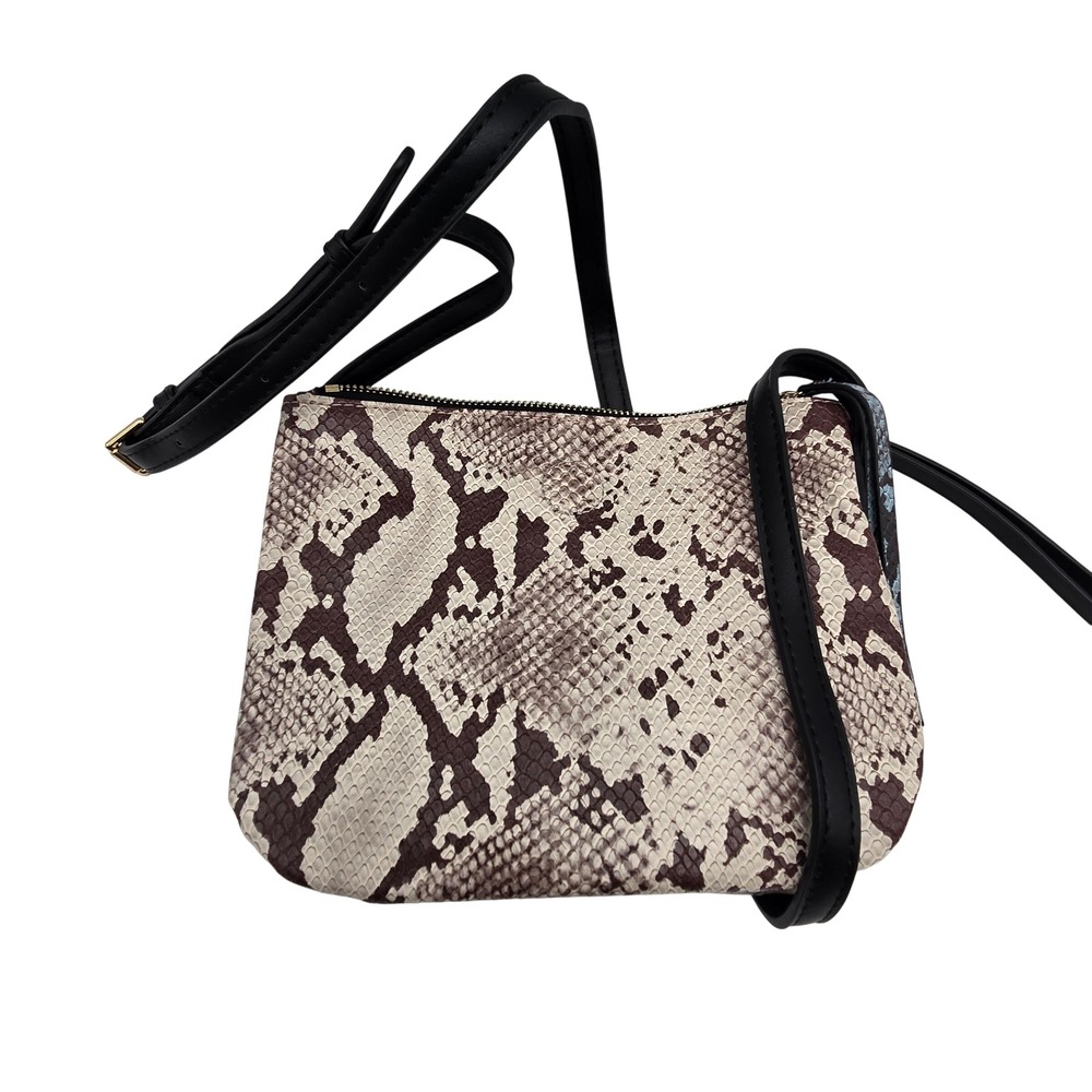 Moda Luxe Snakeskin Print Crossbody Bag Blue Black Tan Gold Zip‎ Accent